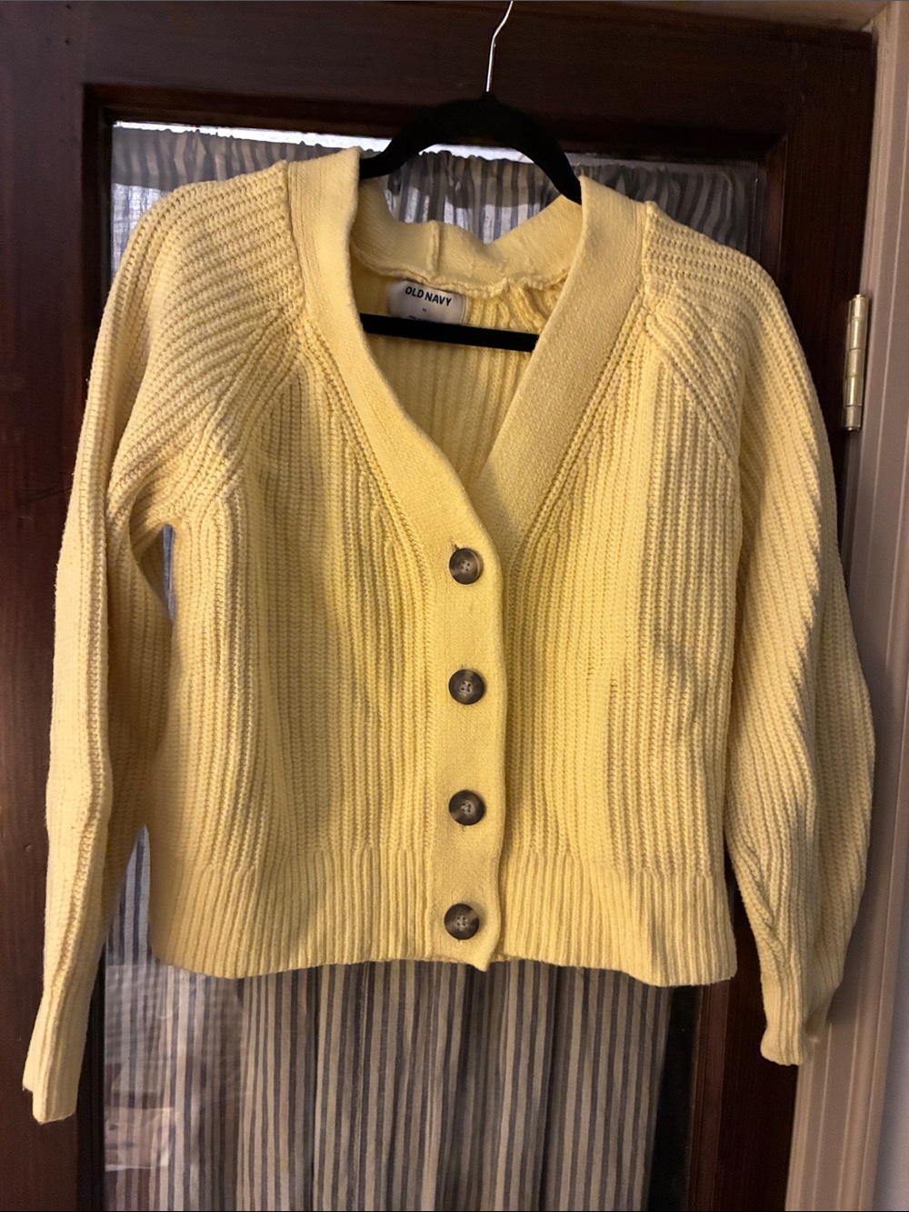 Old Navy Pale Yellow Ribbed Button-Front Cardigan